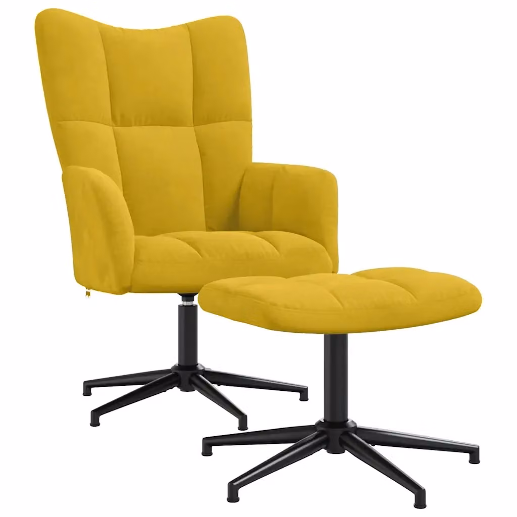 Poltrona Relax con Poggiapiedi vidaXL in Velluto Giallo con Struttura in Metallo e Sedia Girevole 360 Gradi – 2