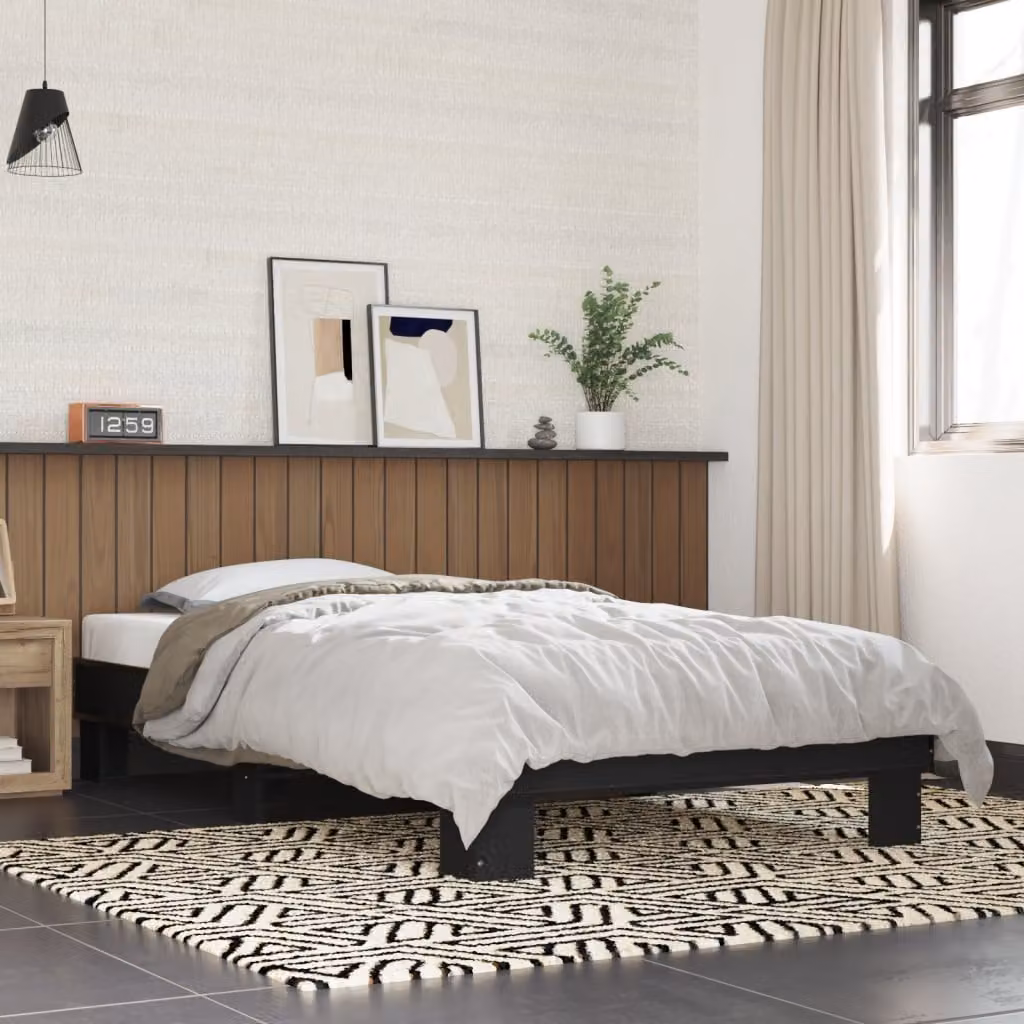 vidaXL Giroletto Nero in Legno Multistrato e Metallo L/P: 90 x 200 cm
