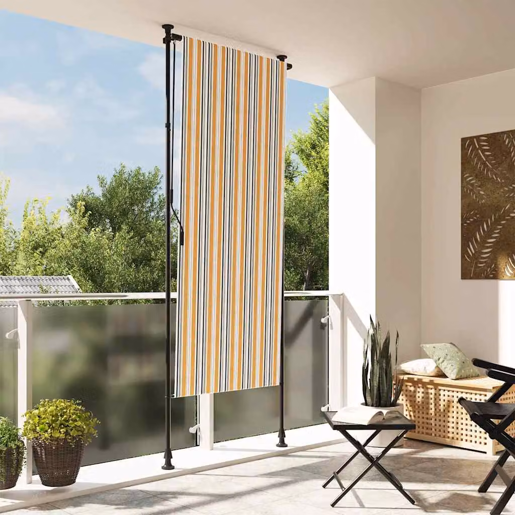Tenda a rullo esterna vidaXL in tessuto di poliestere e acciaio, colori giallo, bianco e antracite, L 120 cm x P 270 cm