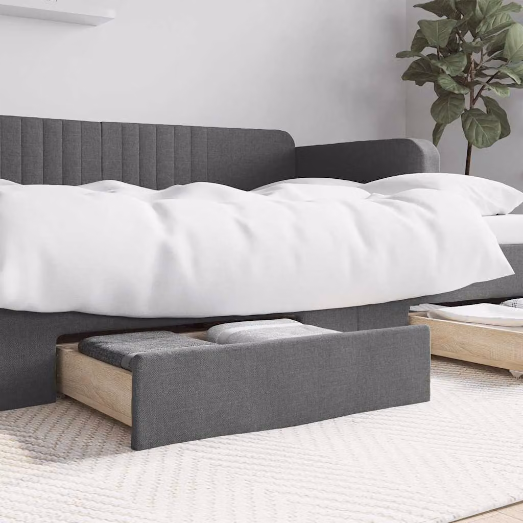 Set di 2 cassetti da letto vidaXL in legno multistrato e tessuto, colore grigio scuro