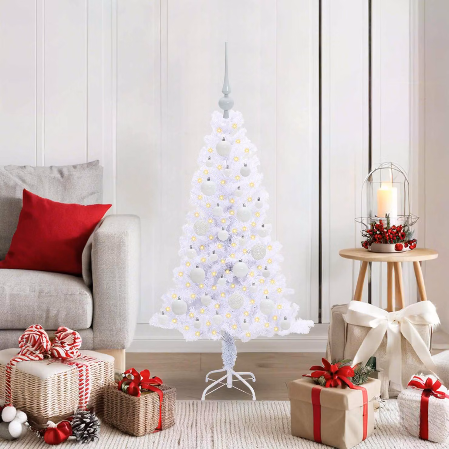 Maison Exclusive - Albero di Natale artificiale bianco, 120 cm, in PVC e acciaio