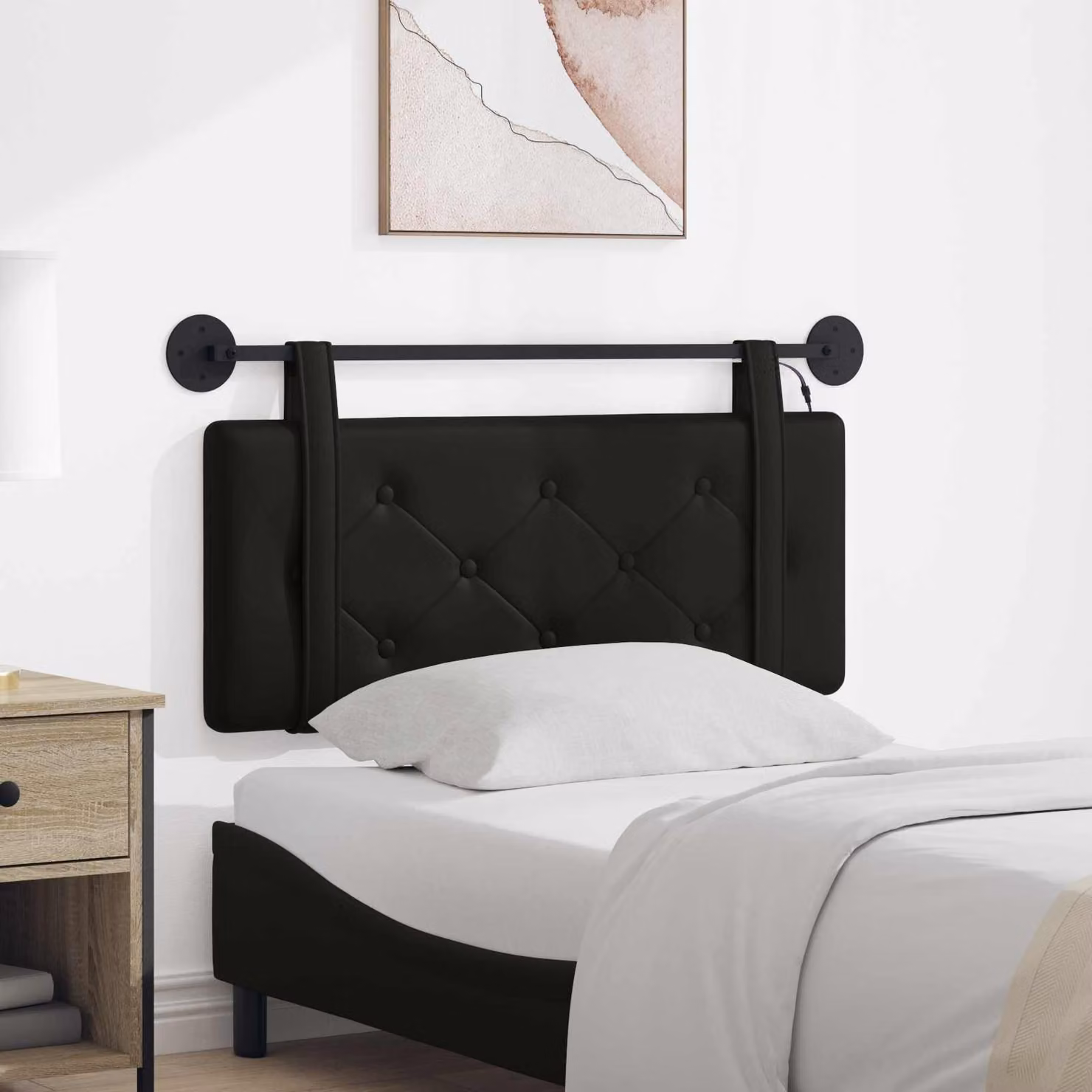 Testiera sospesa vidaXL in similpelle nera con luce LED integrata e illuminazione sottostante
