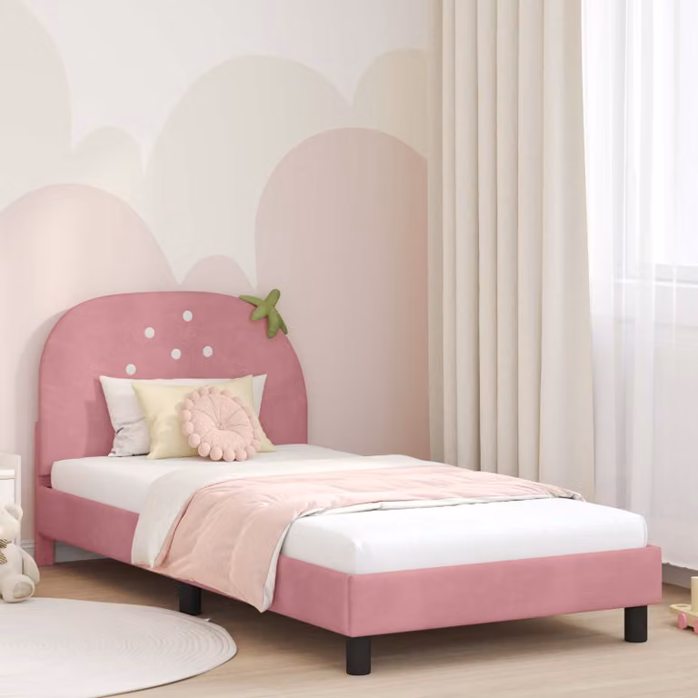 Struttura letto per bambini vidaXL con testata in velluto rosa, L 80 x P 200 cm
