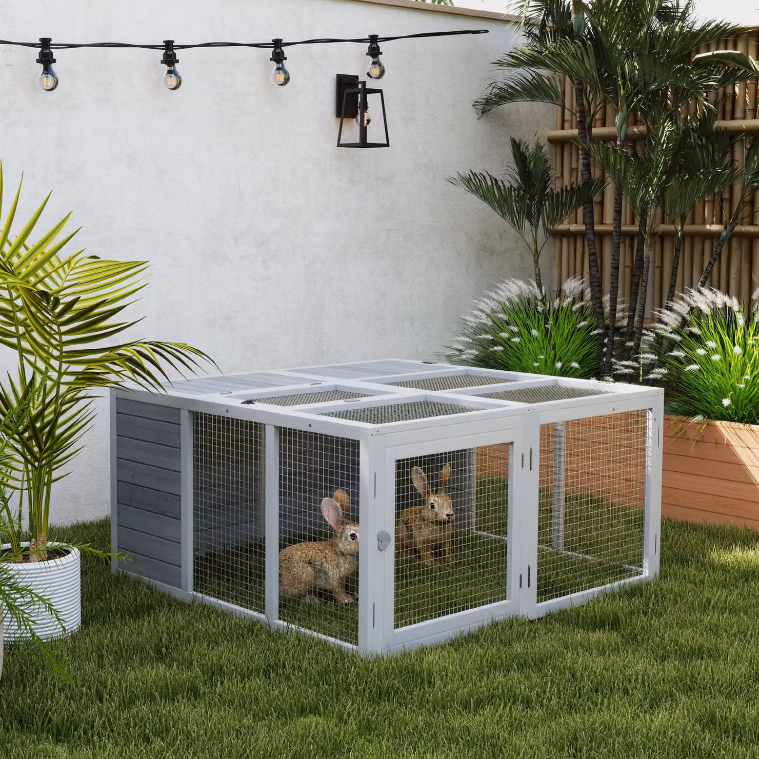 Gabbia per piccoli animali PawHut in legno lacquered, pieghevole per interni ed esterni, Grigio Chiaro – 2