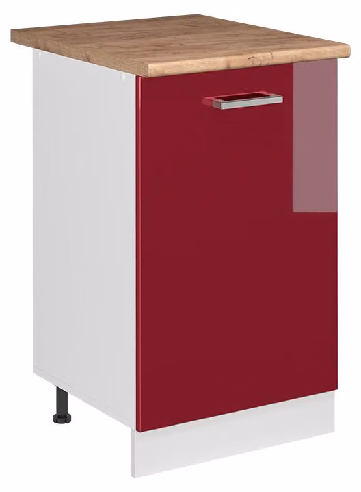 Mobiletto base cucina Vicco R-Line Rosso lucido/Bianco 50 cm piano di lavoro Rovere dorato, Model 70133