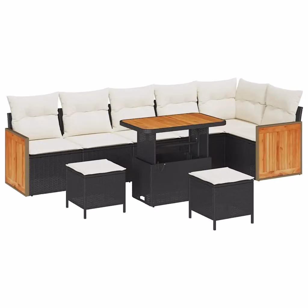 Set Divano da Giardino vidaXL 11 Pezzi a Forma di L con Cuscini Nero e Beige – 2