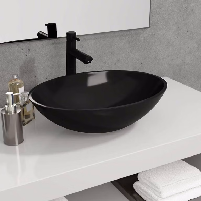 The Living Store Lavabo in vetro 50x37x14 cm Nero