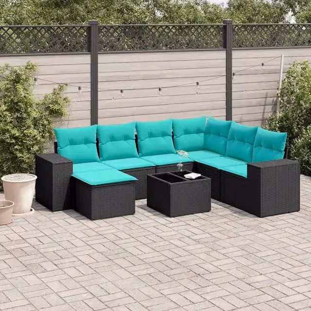 Set Divani da Giardino 8 pz con Cuscini Nero in Polyrattan 3222906