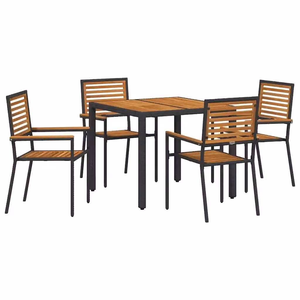 vidaXL Set da Pranzo per Giardino in Polyrattan e Legno di Acacia, 5 Pezzi, Nero e Marrone – 1