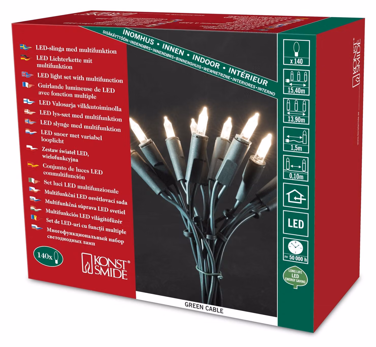 Catena luminosa a LED mini, 140 LED bianco caldo, 8 funzioni, grado di protezione IP20, 230 V