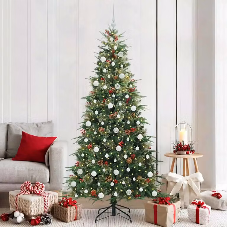 Albero di Natale Artificiale Moderno vidaXL con Luci LED Warm White, Verde, in PVC e Plastica