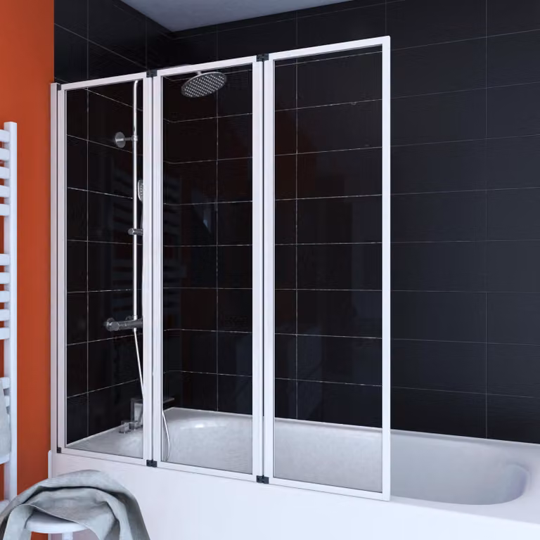 Parete per vasca da bagno girevole a 3 ante bianca - 125x143 cm - Vetro temperato 4 mm - ZAGGY WHITE