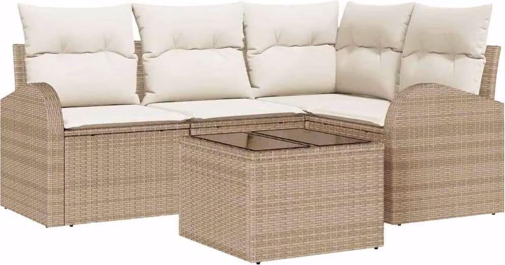 Set Divano da Giardino Beige polyrattan
