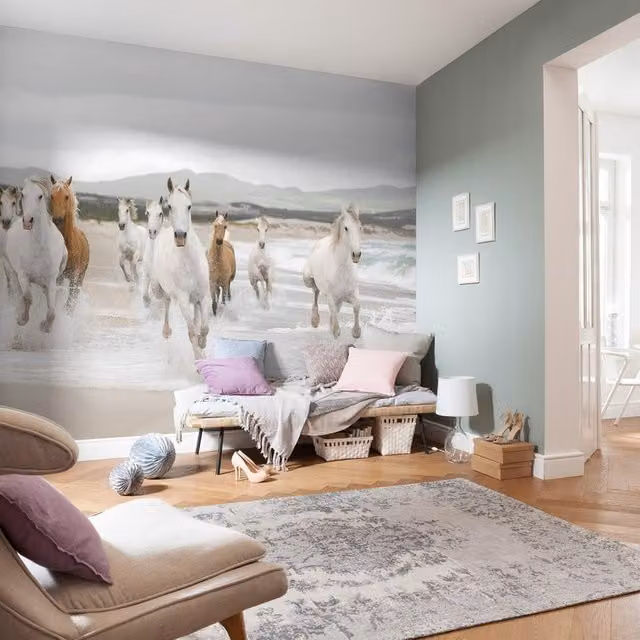 Fotomurale KOMAR White horses, Multicolore, L: 368 cm, H: 254 cm