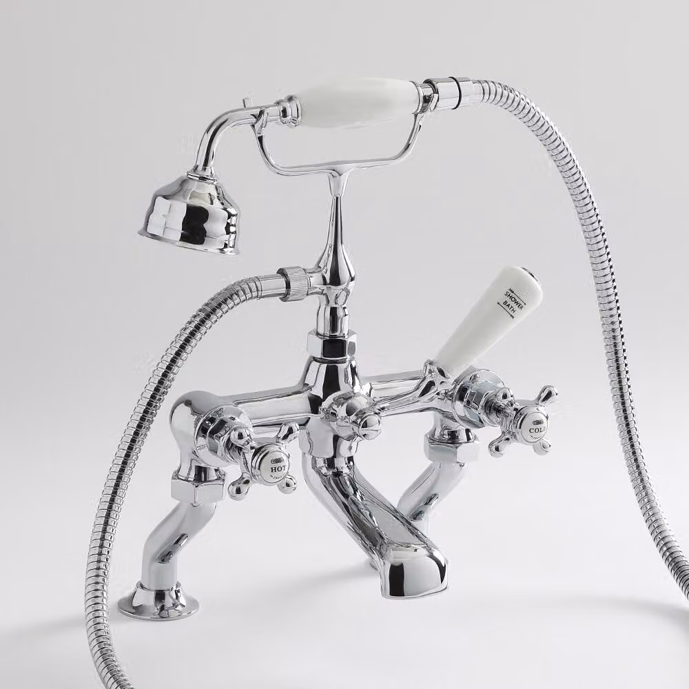 Hudson Reed Elizabeth -  Rubinetto Miscelatore Vasca Design Tradizionale con Maniglie a Croce - Cromato e Nero