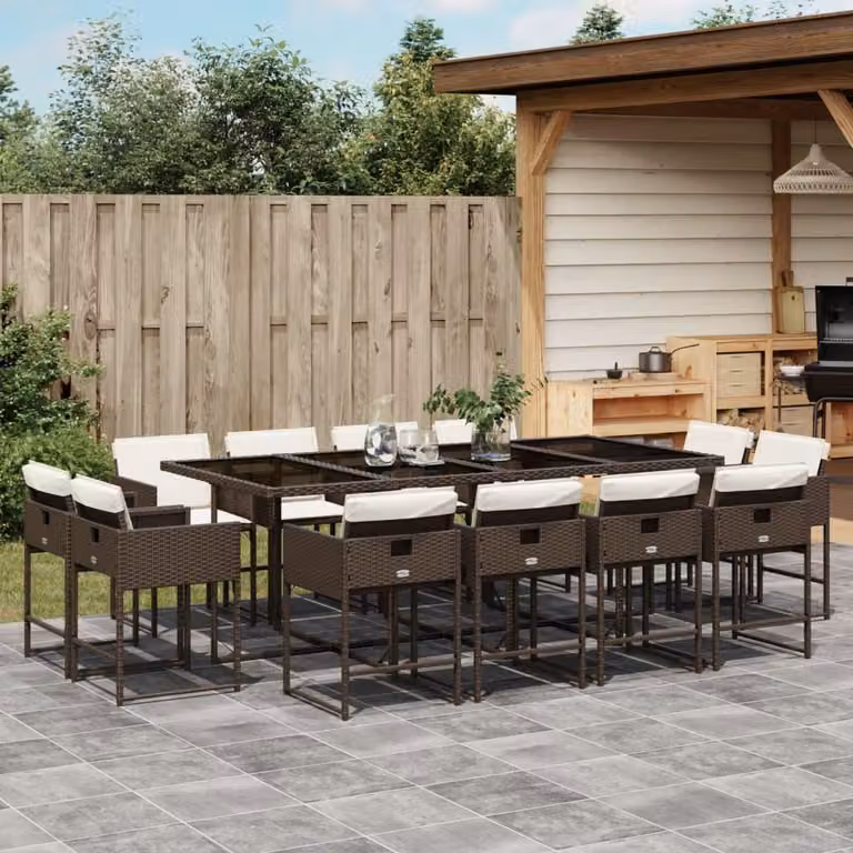 Maison Exclusive - Set da Pranzo da Giardino 13pz con Cuscini Marrone Polyrattan