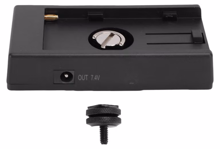 Piastra adattatrice per batteria della fotocamera, compatibile con NP-F970, F750, F570, F550; alimentazione a 7,2 V con spia LED