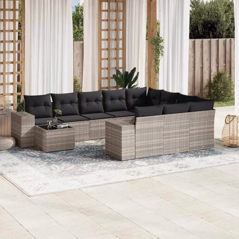 vidaXL Set Divani da Giardino 11 pz a Forma a L con Cuscini e Tavolino, Polyrattan e Metallo, Grigio