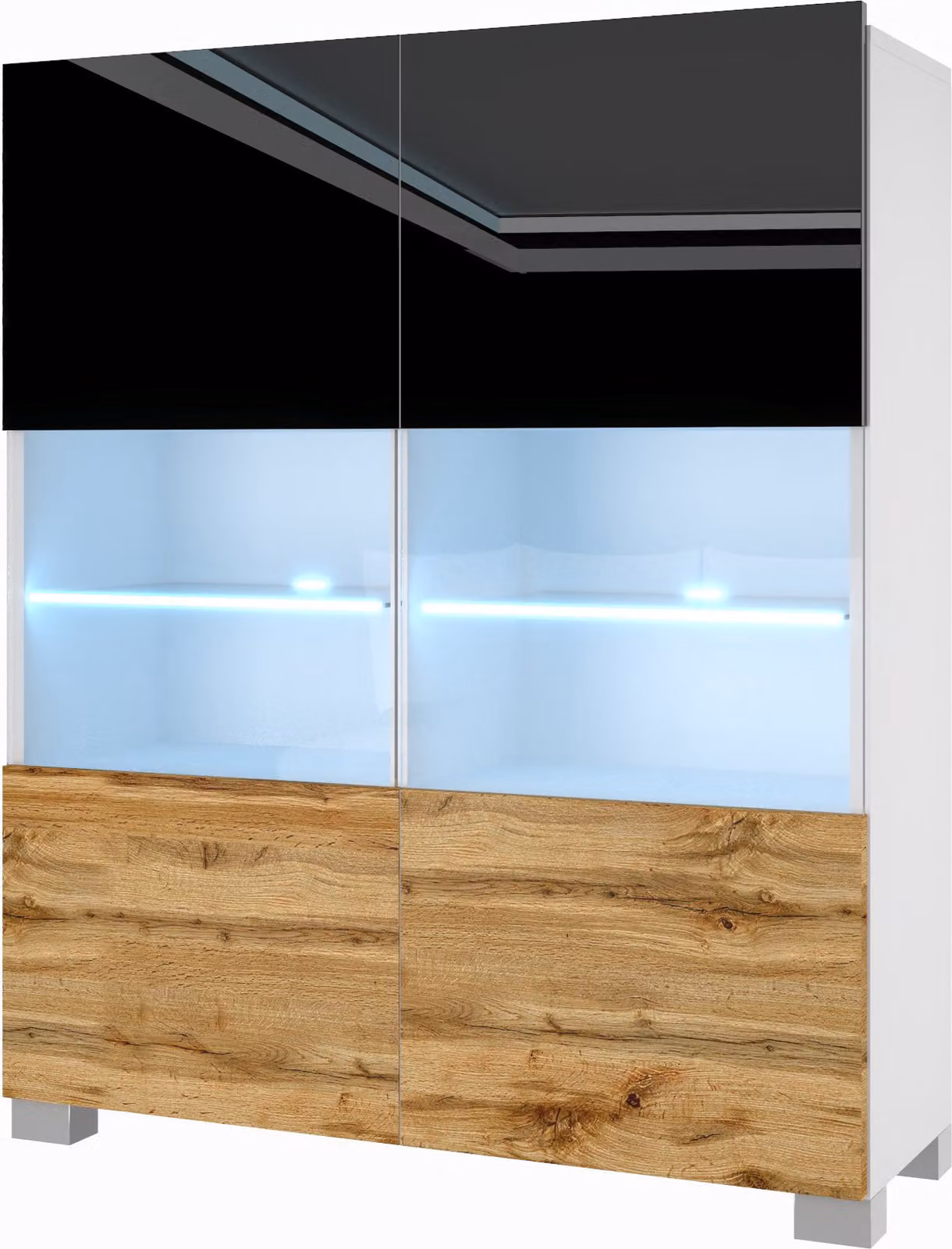 BELINI cassettiera credenza soggiorno camera da letto armadio a colonna con luci LED (nero / rovere Wotan)