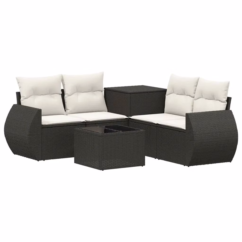 Set di divani da giardino a forma di U vidaXL in polyrattan nero e bianco con cuscini e tavolino da caffè – 2