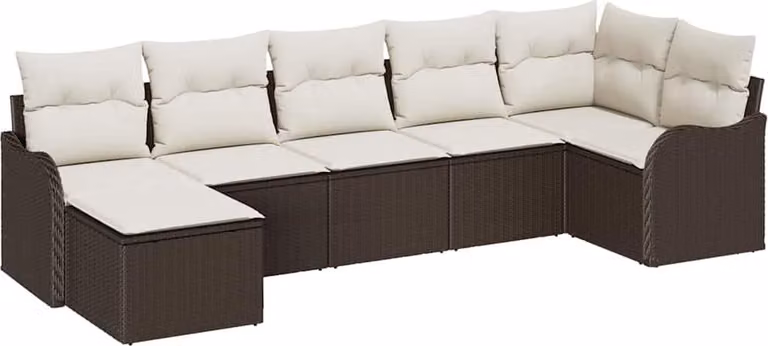 Set Divano da Giardino 7 pcs Marrone e bianco Poly Rattan