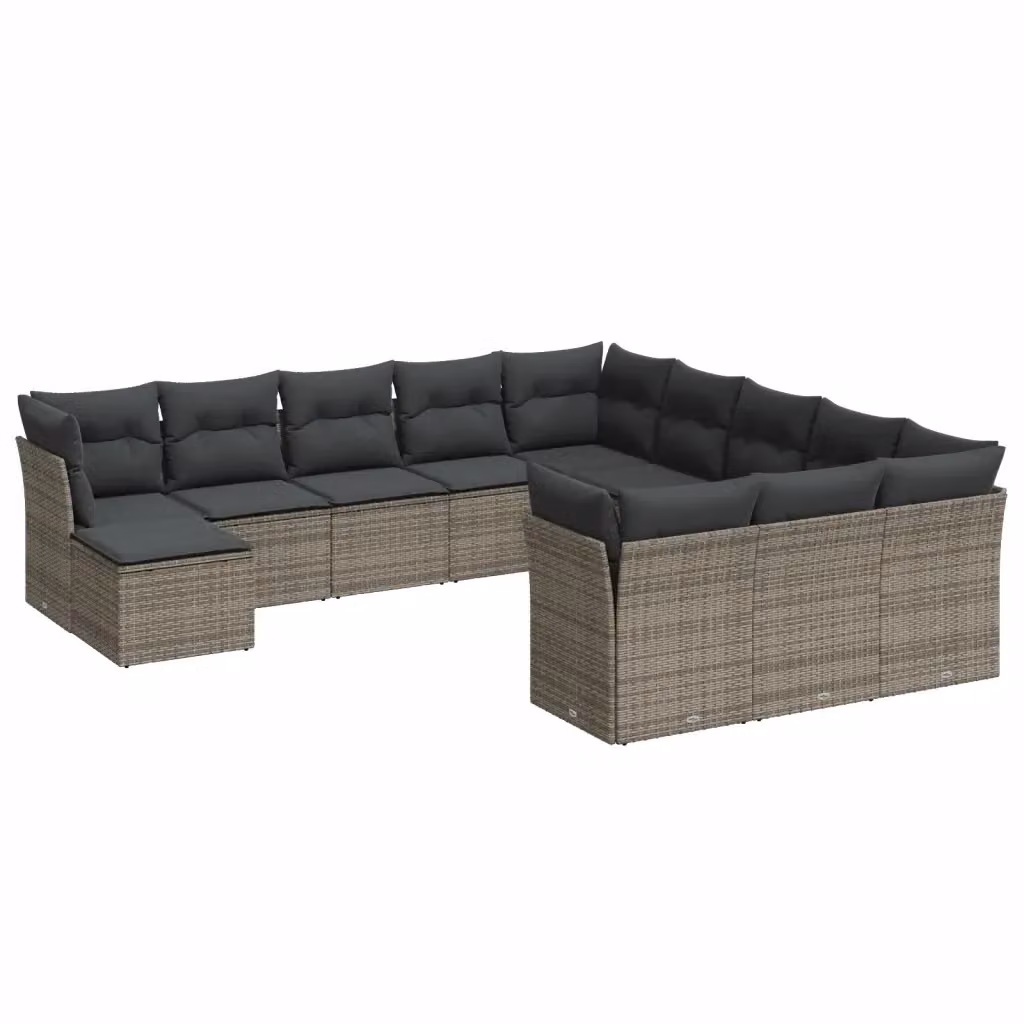vidaXL Set Divani da Giardino 12 pz con Cuscini Grigio in Polyrattan e Acciaio – 2