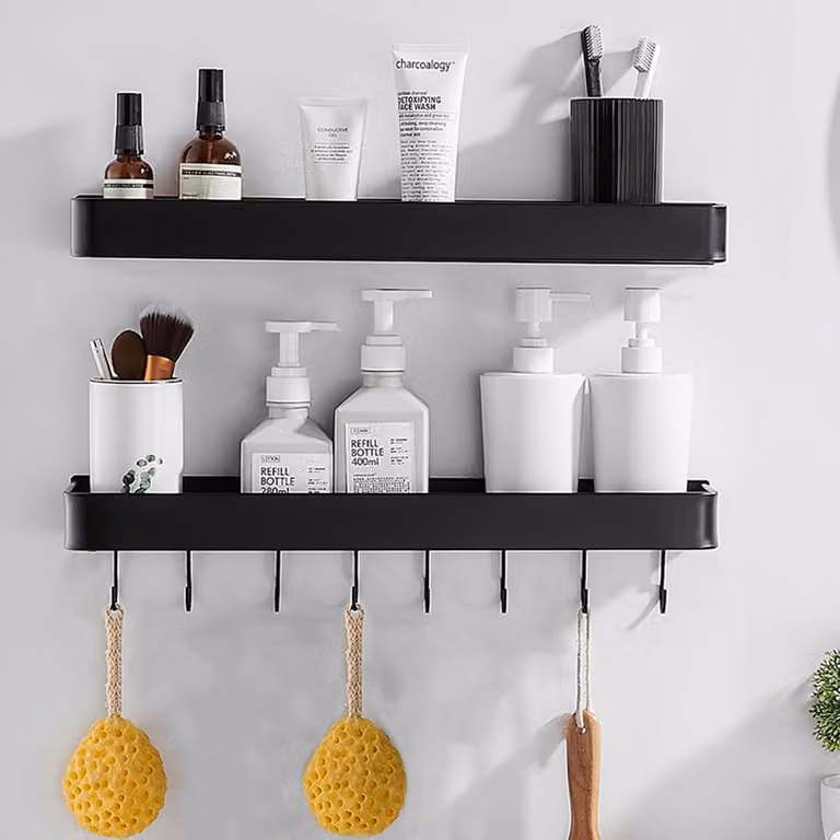 Set di 2 portaoggetti per doccia - organizzatore per il bagno - 40 cm - nero - alluminio