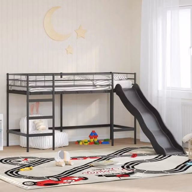 Letto loft per bambini con scivolo Nero e antracite 42020777