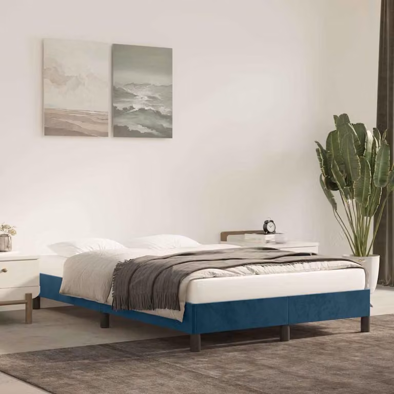 vidaXL Giroletto in Velluto Blu con Doghe in Legno L/P: 120 x 200 cm