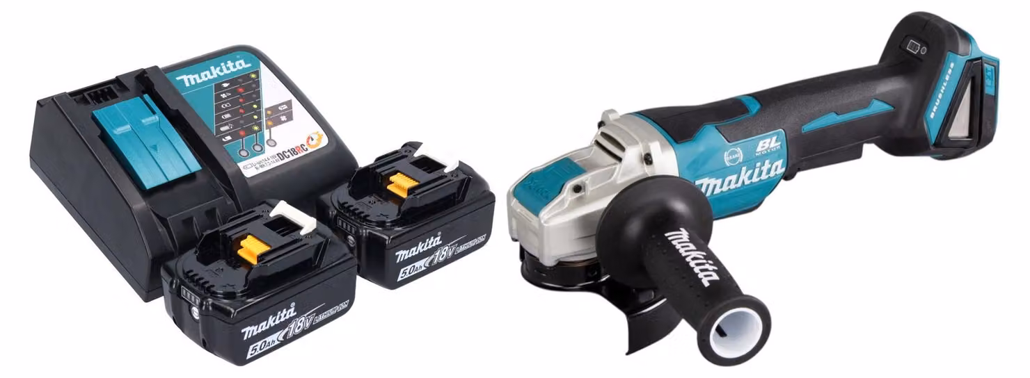 Smerigliatrice angolare a batteria Makita DGA 520 RTX1 18 V 125 mm X-LOCK Brushless + 2x batteria ricaricabile 5,0 Ah + caricabatteria