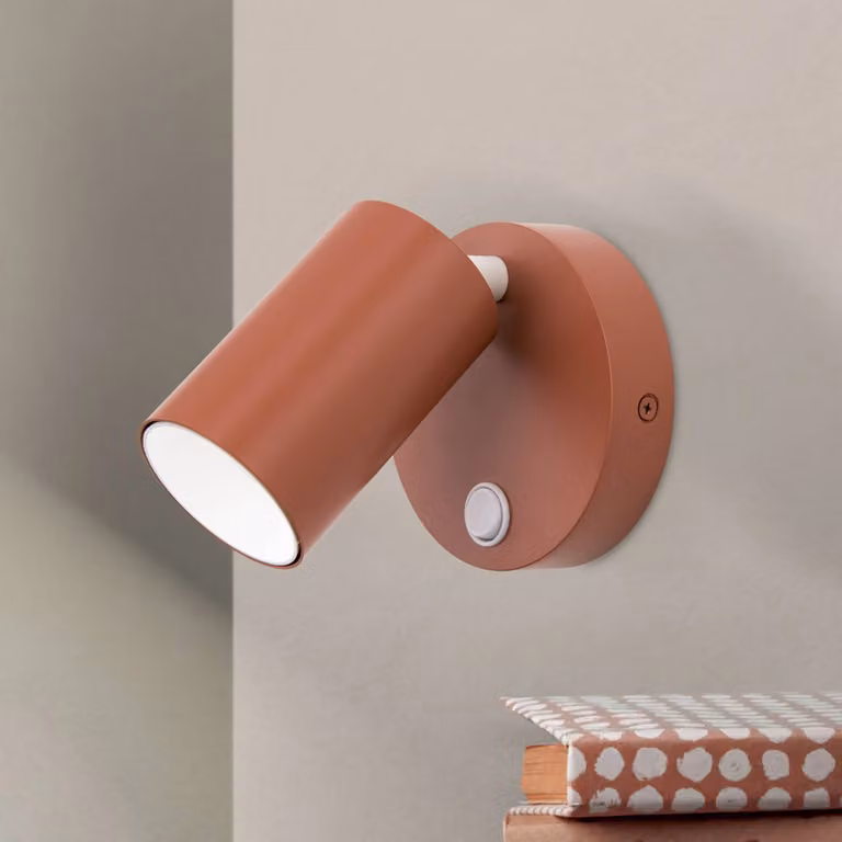 ORION Penn, faretto da parete, rosso corallo, Ø 10,5 cm, acciaio/alluminio dimmerabile, Rosso, Camera da letto, Metallo, Moderno, Faretto alogeno