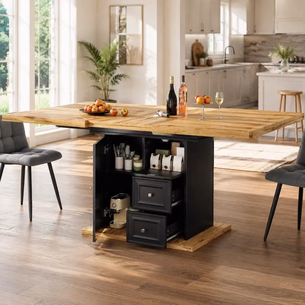 Tavolo rettangolare allungabile REDOM in MDF effetto legno naturale colore marrone L: 110-140 cm, P: 80 cm, H: 75 cm – 2