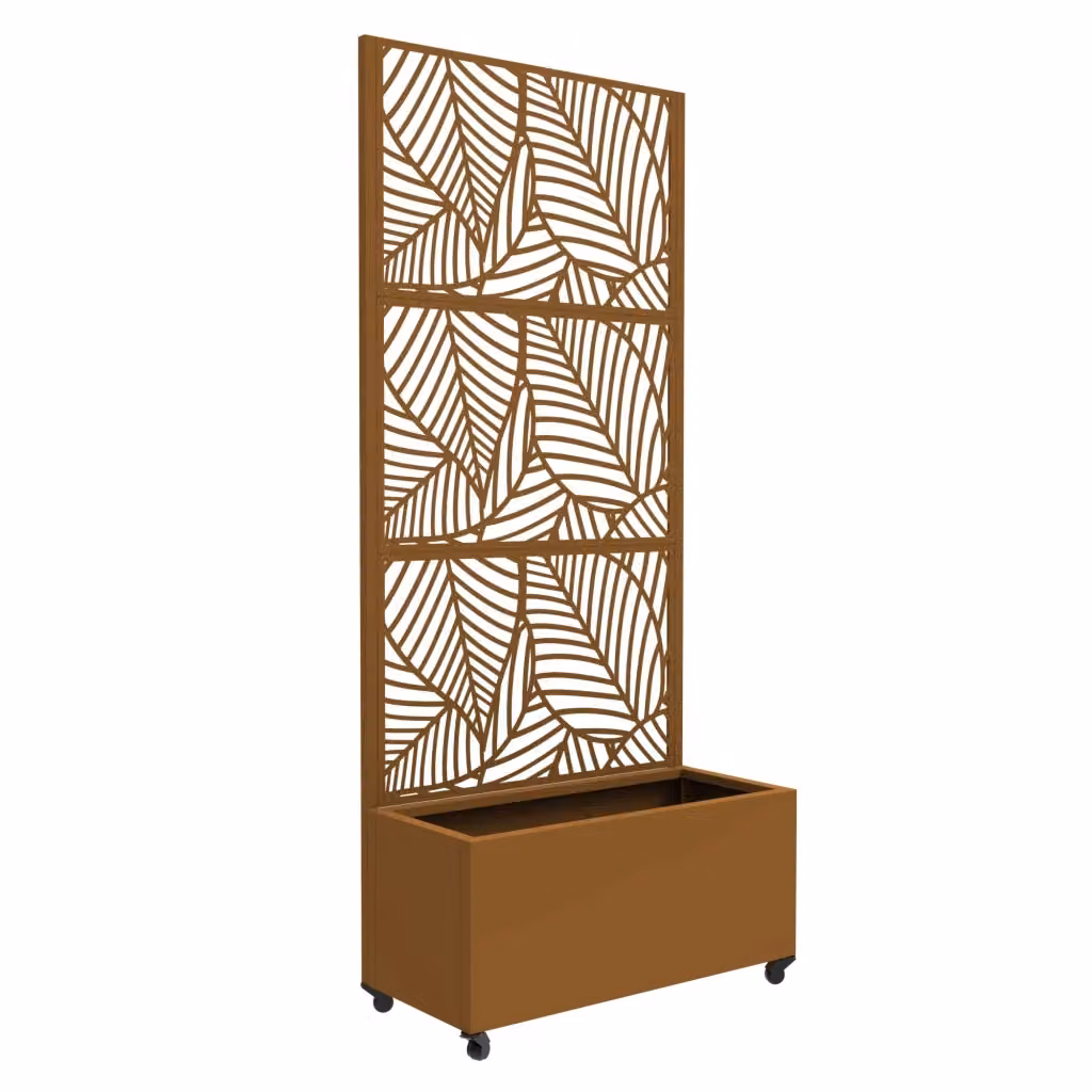 Fioriera con Spalliera e Separè Surnskoki casa.pro in Acciaio Galvanizzato Marrone con Portapiante e Rotelle H: 190 cm, L: 82 cm, P: 38 cm – 2