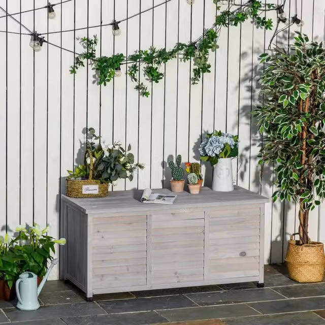 Baule da giardino REDOM in legno di abete grigio chiaro L/P/H: 127 x 56 x 60 cm