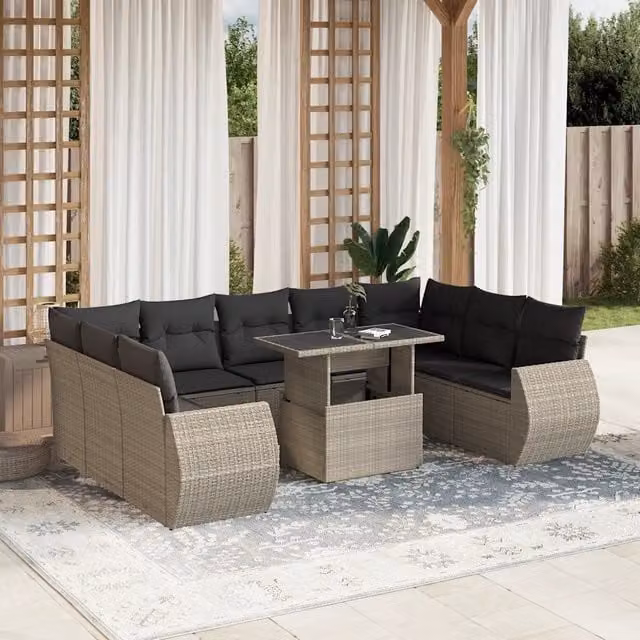 vidaXL Set Divano da Giardino a L 10 pz in Polyrattan con Cuscini Grigio Antracite