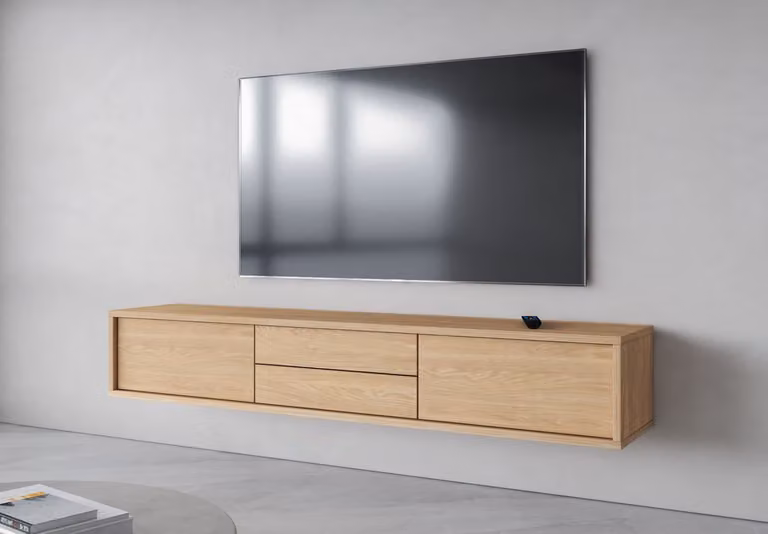 Tavolino sospeso per TV con cassetti IRVING 2 - rovere oliato