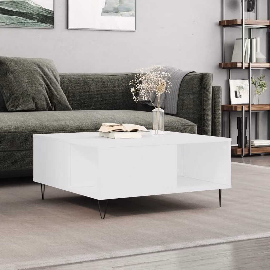 Tavolino The Living Store bianco 80x80x36,5 cm in materiale ligneo