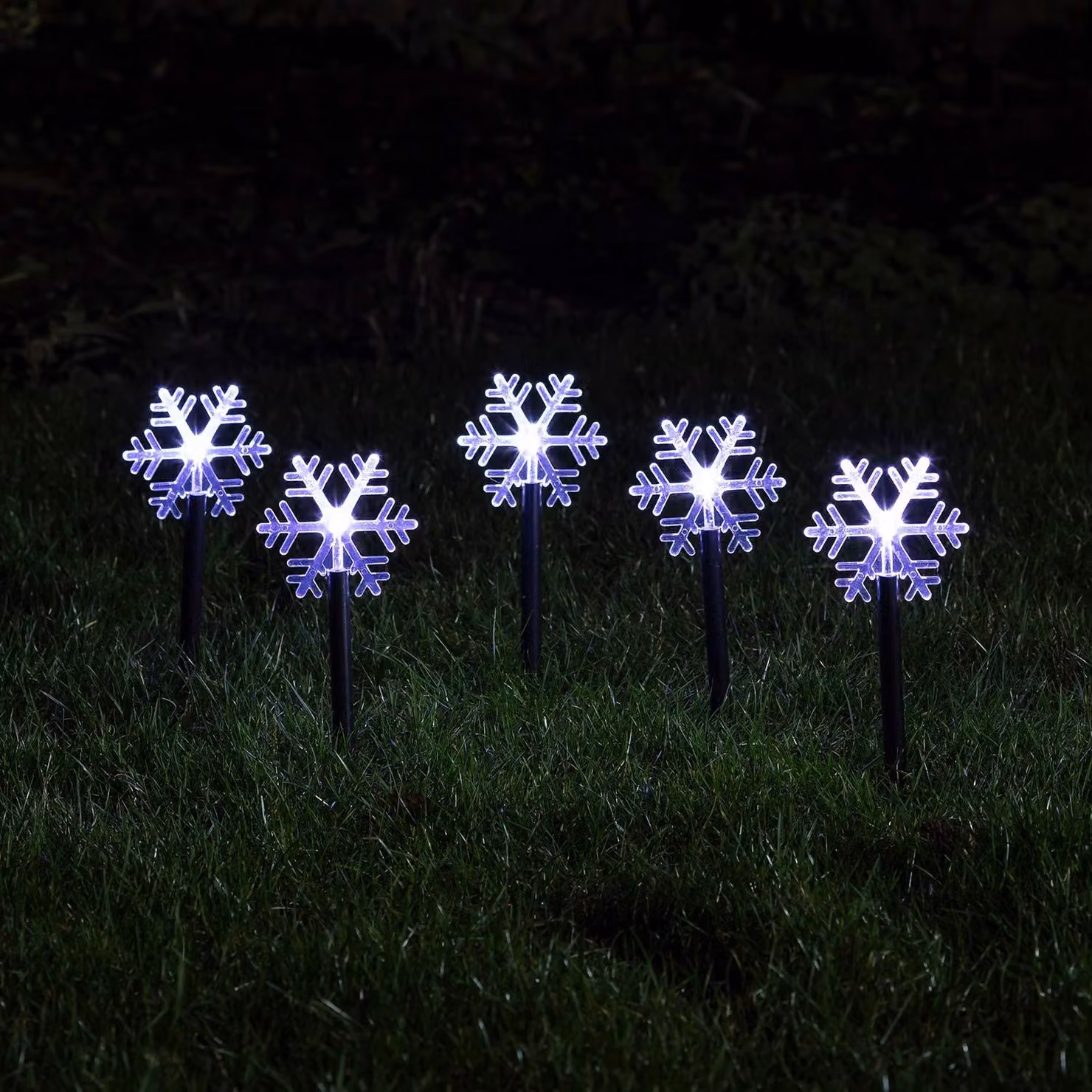 Set di 5 fiocchi di neve in acrilico con luci LED, decorazione natalizia a batteria