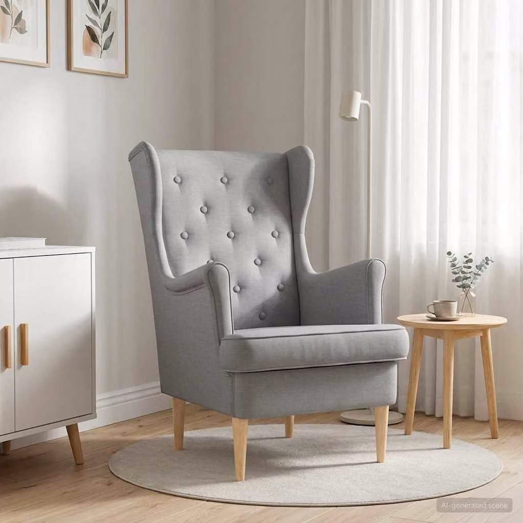 Poltrona moderna vidaXL in tessuto grigio con braccioli per soggiorno e camera da letto L: 79 cm, P: 45 cm, H: 65 cm