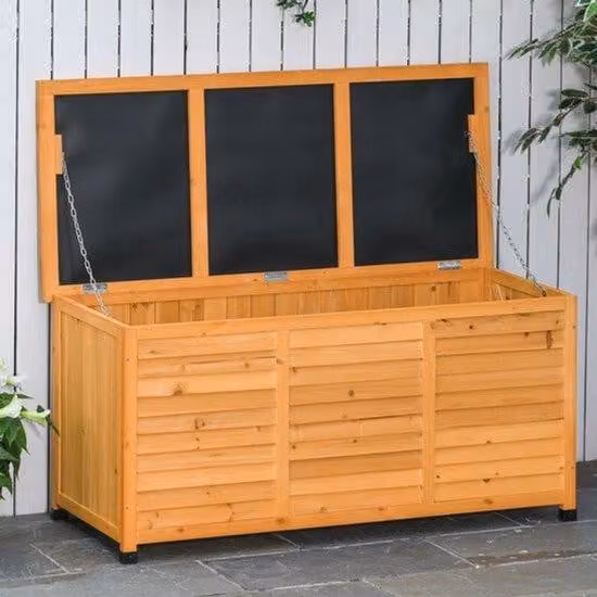 Cassetta da giardino con vano porta-cuscini – Resistente agli agenti atmosferici – Realizzata in legno robusto – Coperchio apribile – Base antiscivolo