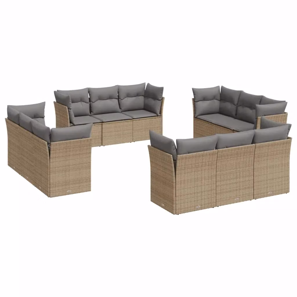 Set di divani da giardino VIDAXL in polyrattan con cuscini beige, design moderno a forma di U, 12 pezzi – 2