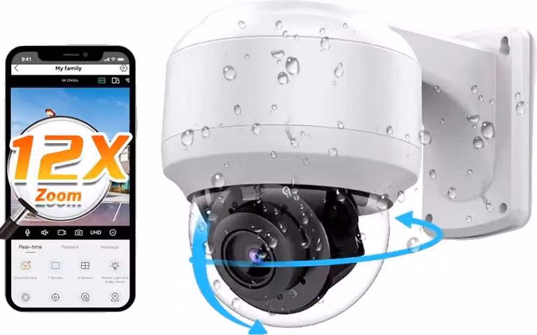 Telecamera IP PTZ, zoom ottico 12x, visione notturna, 1 unità, risoluzione 4K, alimentazione PoE