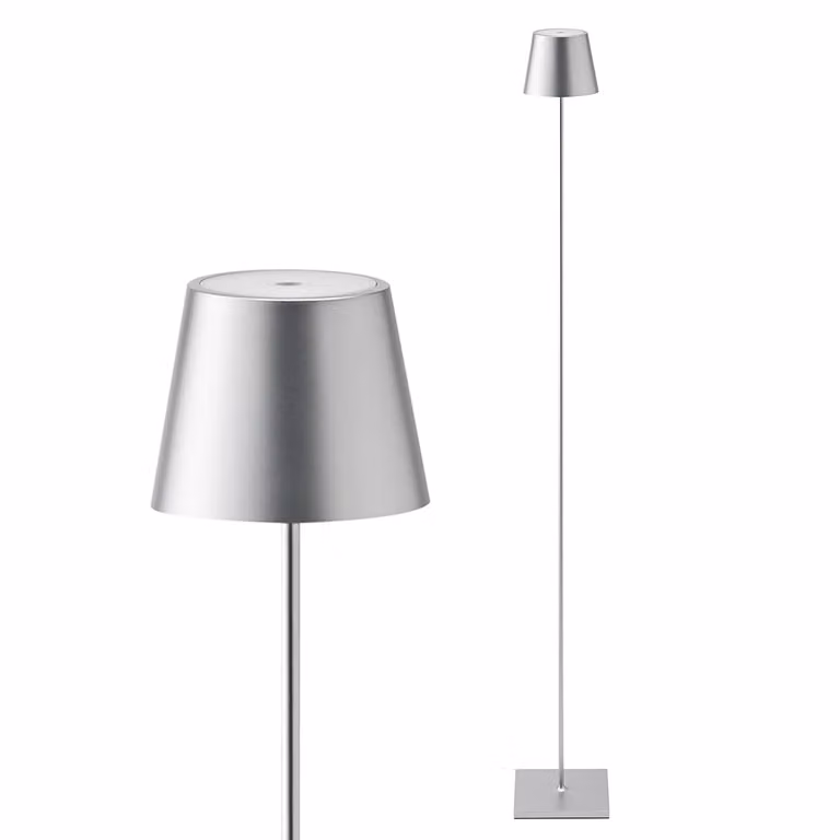 Lampada da terra a LED ricaricabile Nuindie per esterni, IP54, altezza 120 cm, color argento