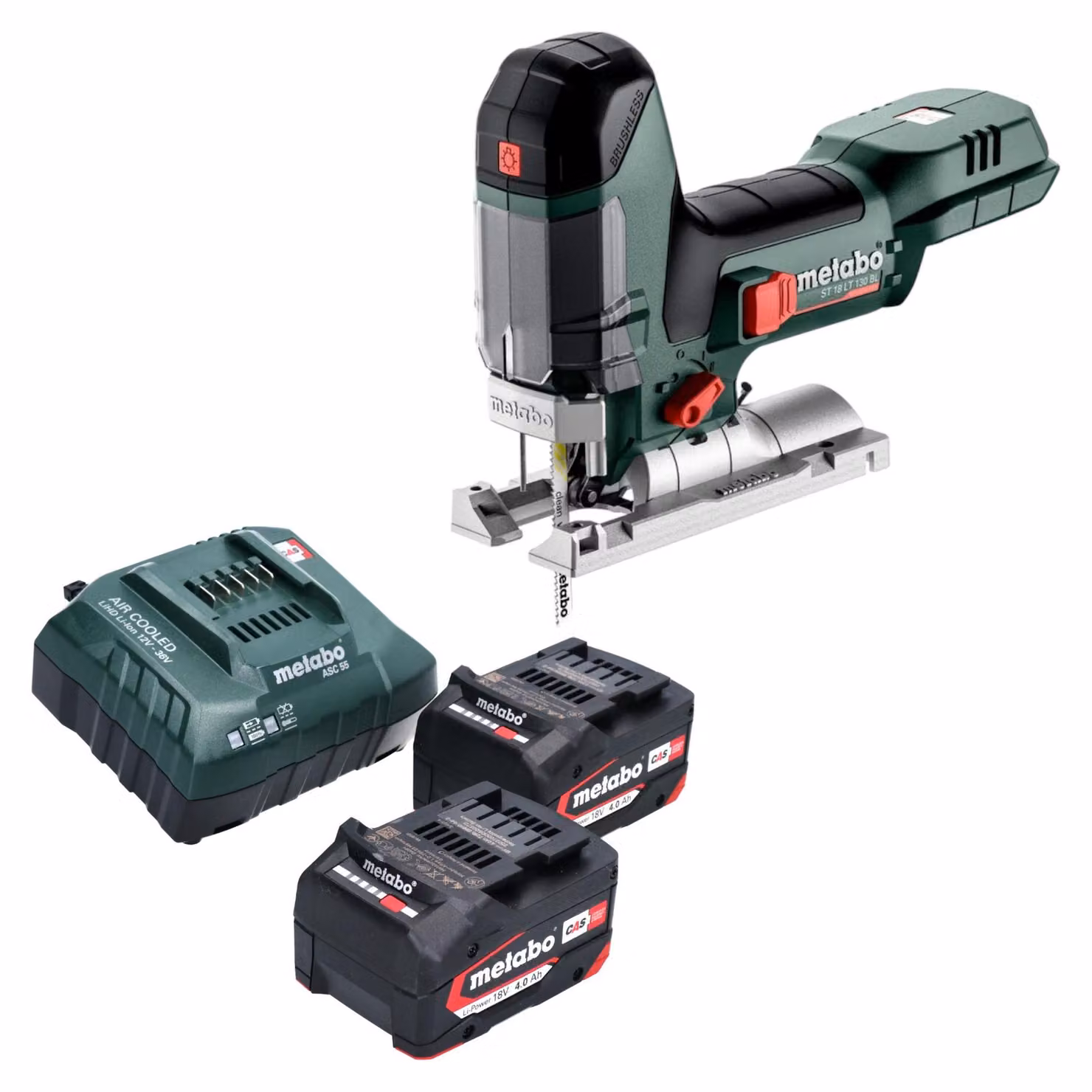 Seghetto alternativo a batteria Metabo ST 18 LT 130 BL 18 V 130 mm brushless + 2x batteria 4,0 Ah + caricatore