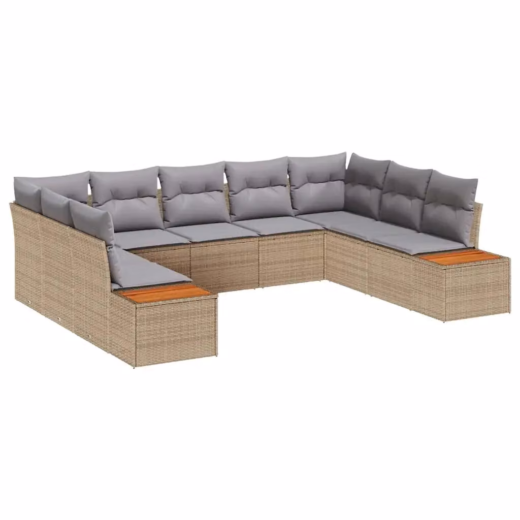 Set Divano da Giardino a L vidaXL per 9 Persone con Cuscini Beige e Grigio in Polyrattan e Metallo – 2