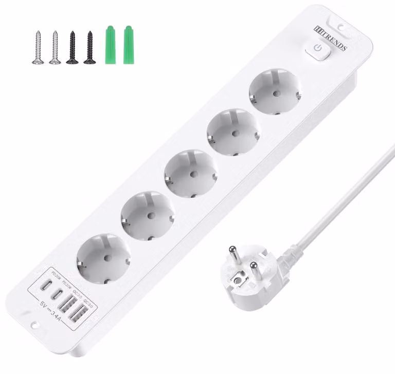 Prese multiple a incasso, 5 prese, con porte USB-A e USB-C, colore bianco