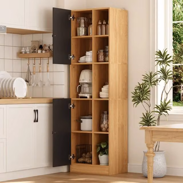 Armadio Angolare Moderno REDOM in MDF Nero e Marrone con 2 Ante e Ripiani Interni L/P/H: 50 x 35,5 x 170 cm