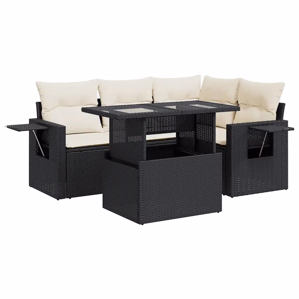 Set da giardino moderno vidaXL composto da 5 pezzi con cuscini bianchi e tavolo da esterno nero – 2