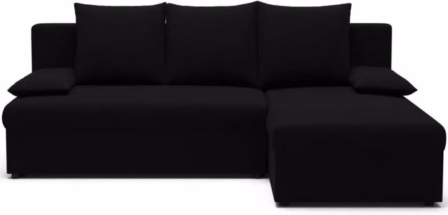 Divano ad angolo Nero 3 posti chaise longue universale 206x90x146cm GINA