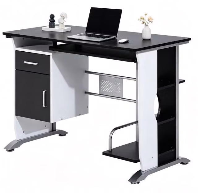 Scrivania moderna Chicfurn per ufficio o camera da letto in MDF e metallo nero L 100 cm x P 52 cm x H 75 cm